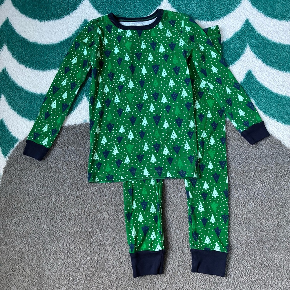 J.Crew Crewcuts Kids' Long-Sleeve Christmas Trees Pajama Set (Green/Navy) Size 7